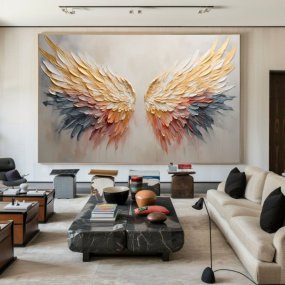 Celestial Grace Colorful Textured Angel Wings Artw...